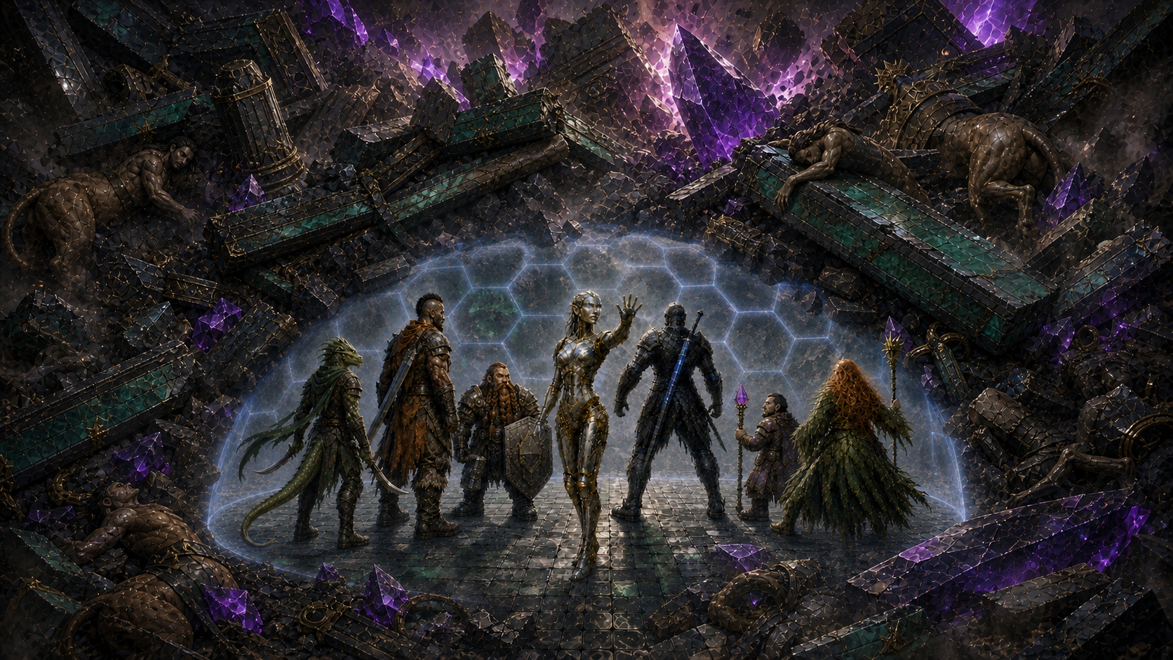 Cardonal shields the party from the shattered Tri-moon meteor