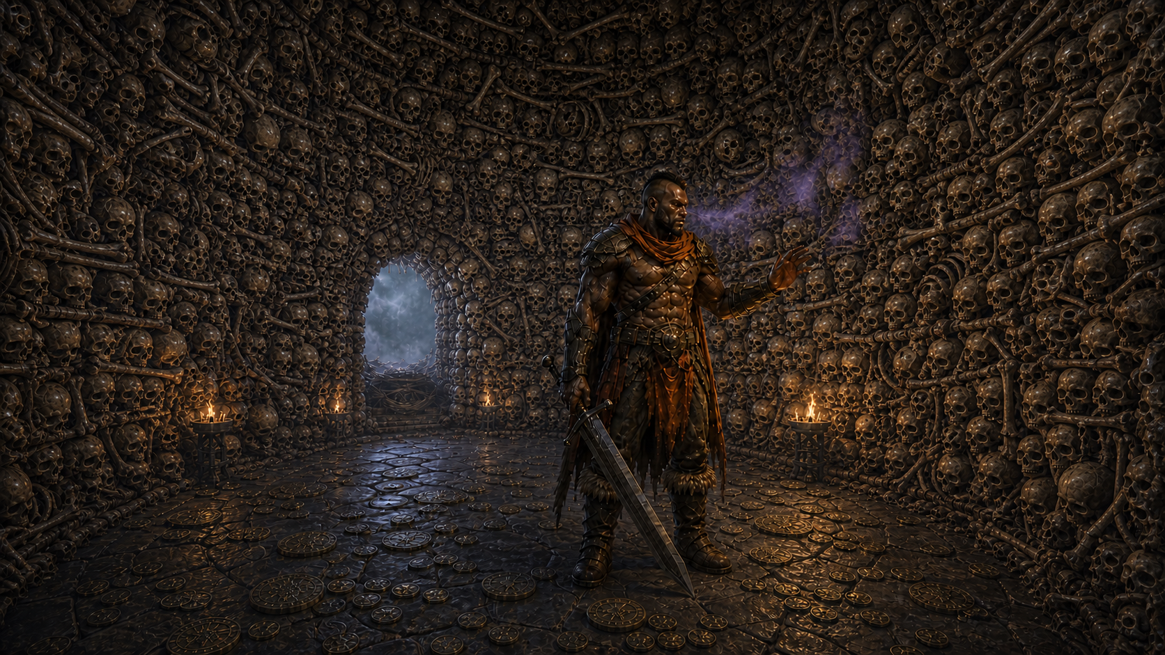 Dirk listens to the moaning Goliath remains in Ashkelon's skull-built tower room