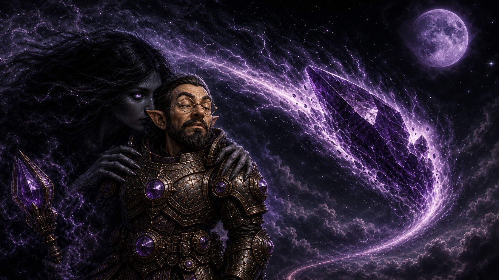 Valentinhide whispers to Geldrin as the Tri-moon meteor changes course