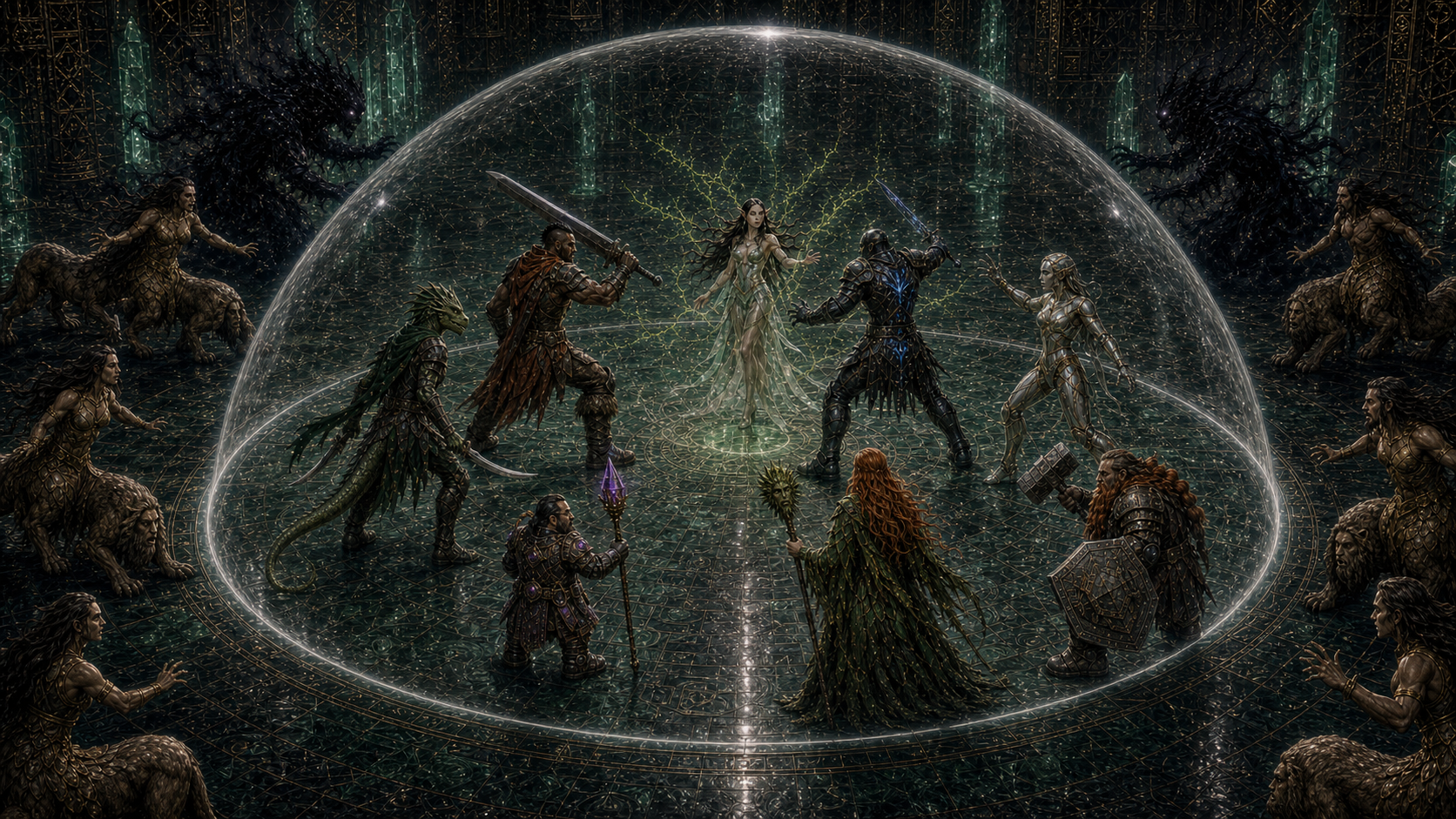 The party traps Envy inside Geldrin's clear force dome