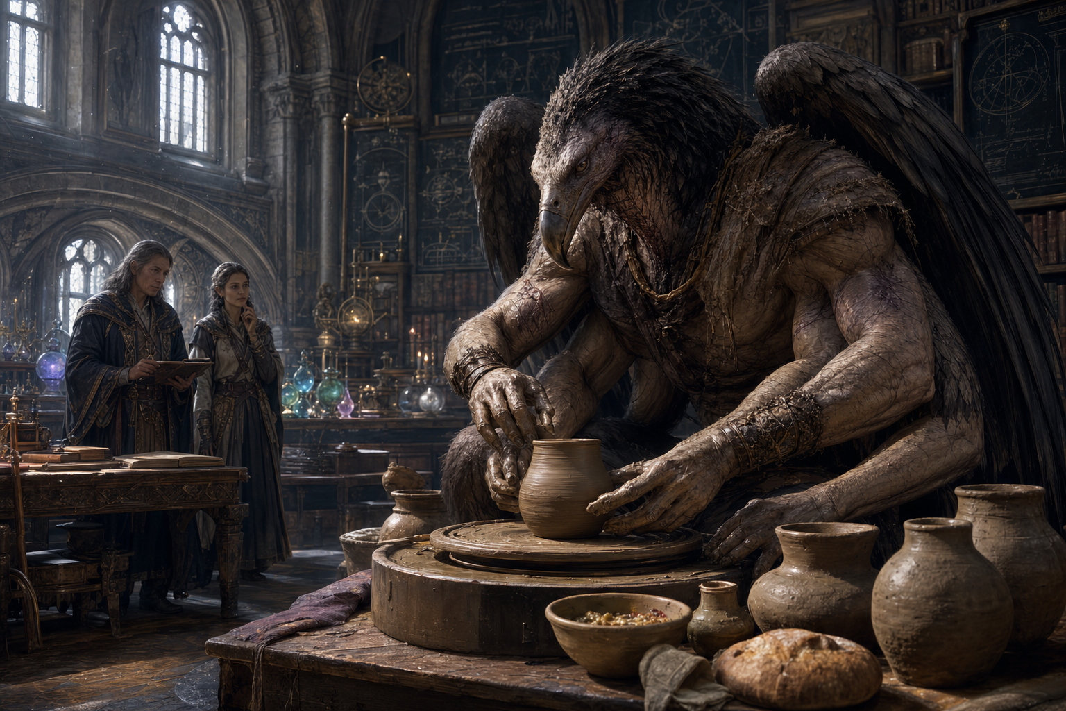 Hephaestoos making pots at Riversmeet Mage School